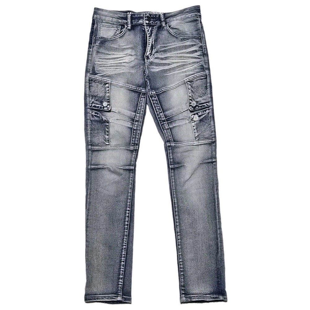R GSTR Men's 30x30 Distressed Jeans Acid Wash Slim Skinny Biker Moto Cargo Pants